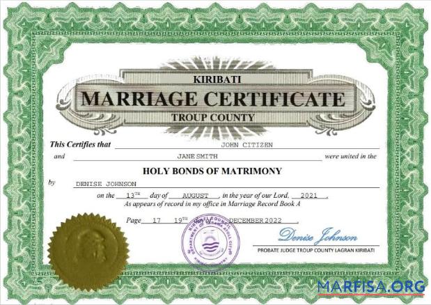 Blank Kiribati marriage certificate Word and PDF template